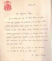 Autograph letter of Cardinal Eugenio Pacelli
